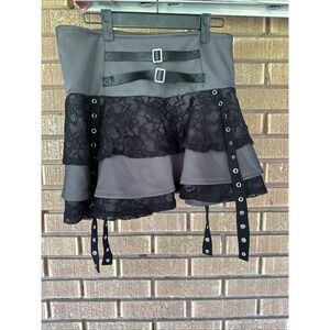 Buckle Lace Fishnet Goth Skirt Women's Layered Punk Emo Skater 90's Y2K Size L